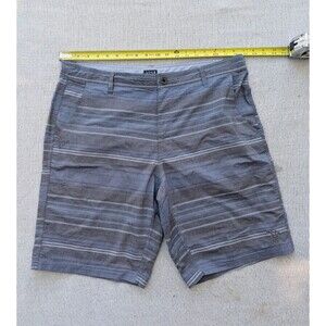 Da Hui Hybrid Shorts Size 36 Gray Blue Stripe Poly Cotton Spandex